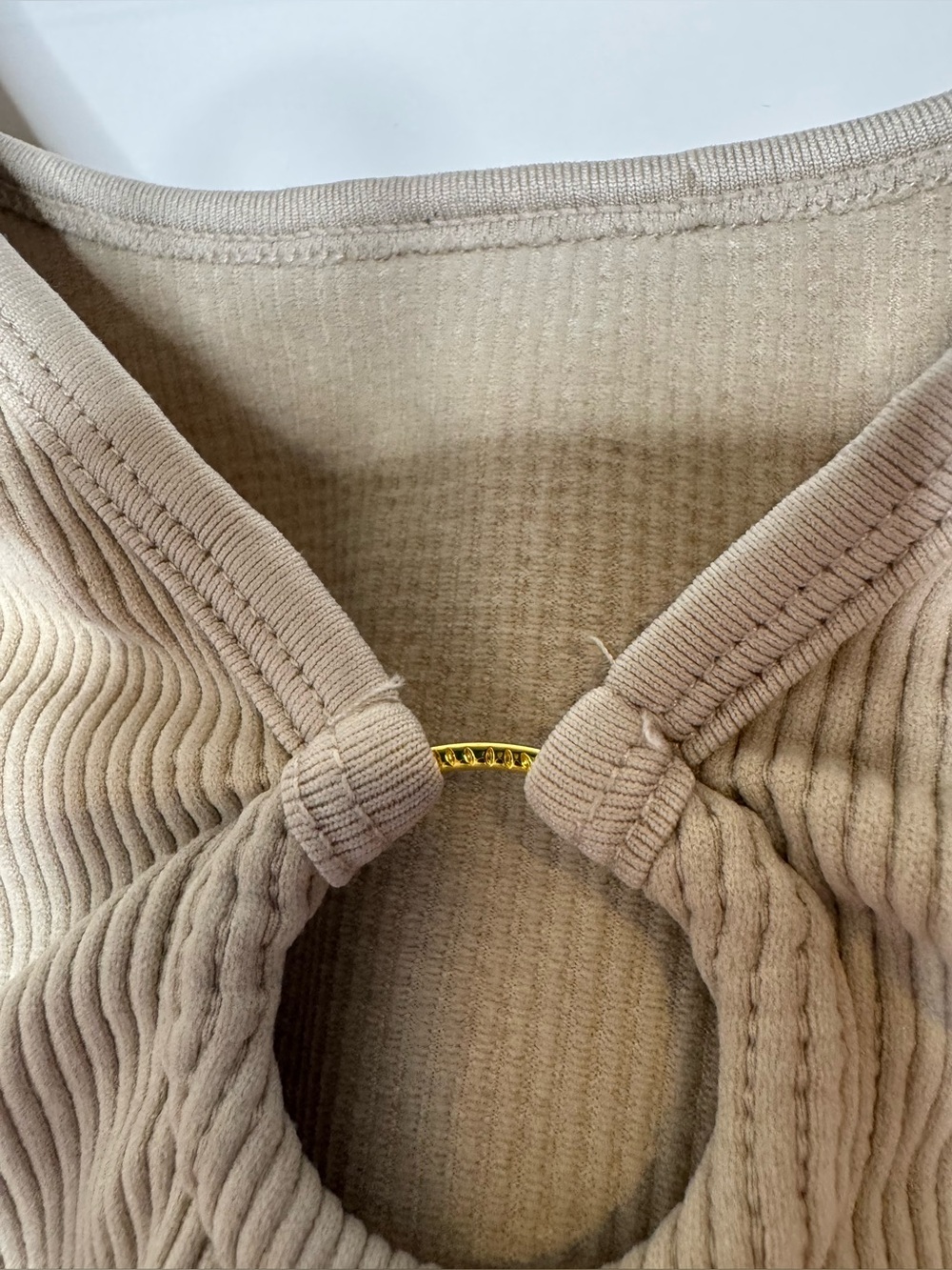 aerie Ribbed Ring-Front Crop Top in Taupe fitted stretch LG workout summer boho - Picture 2 of 5